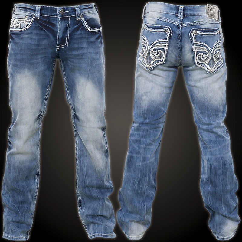Affliction Jeans Ace Burning Damascus in Blue - Jeans with embroidering ...