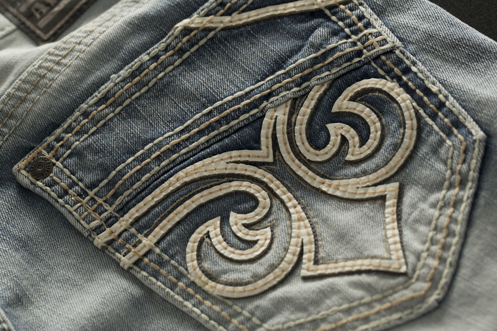 Affliction Jeans Ace Fleur Banner with decorative embroidering