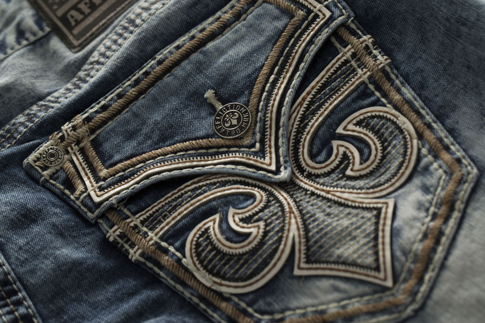 Affliction Jeans Ace Fleur Fletch with decorative embroidering