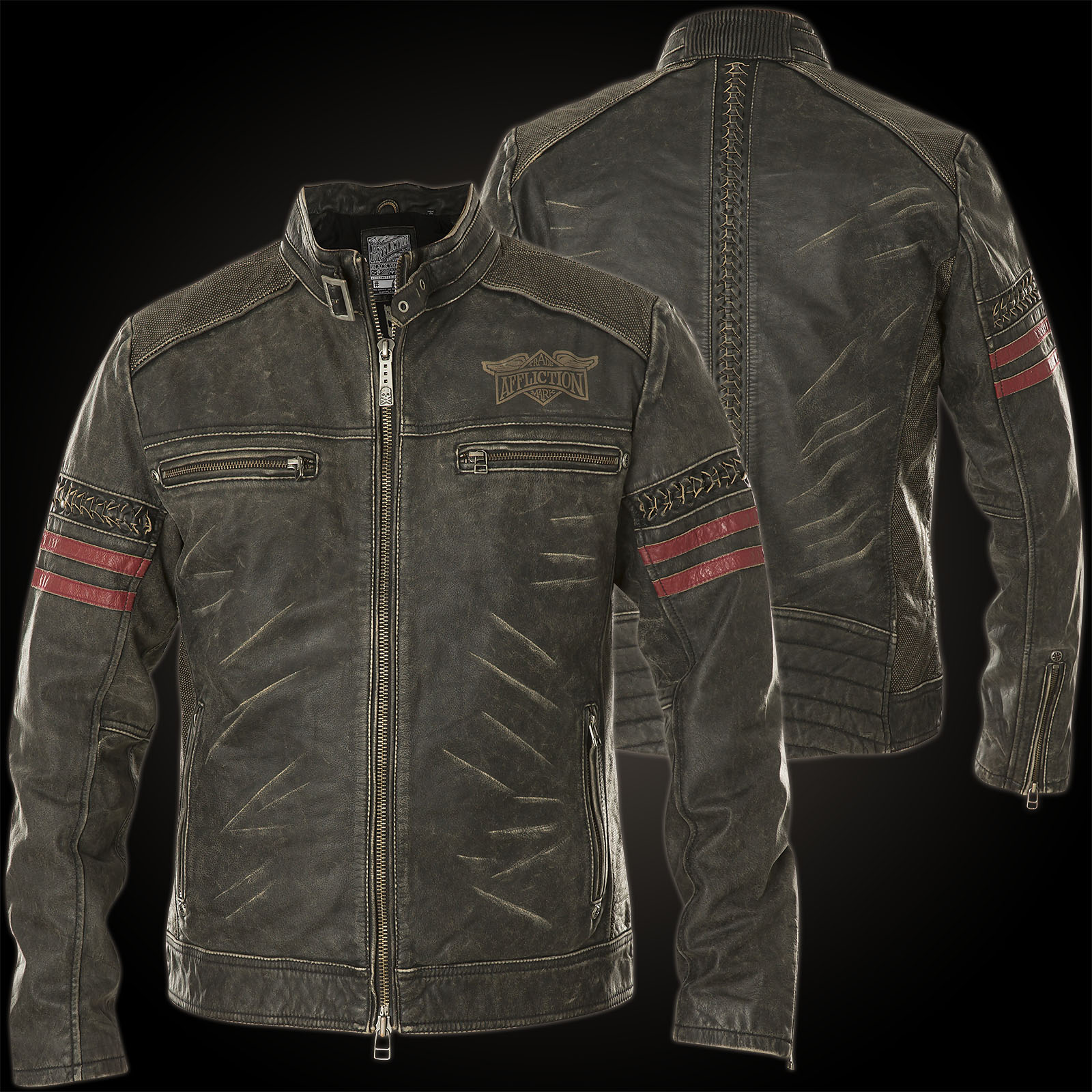Affliction Born To Race Jacket in biker style made from genuine leather