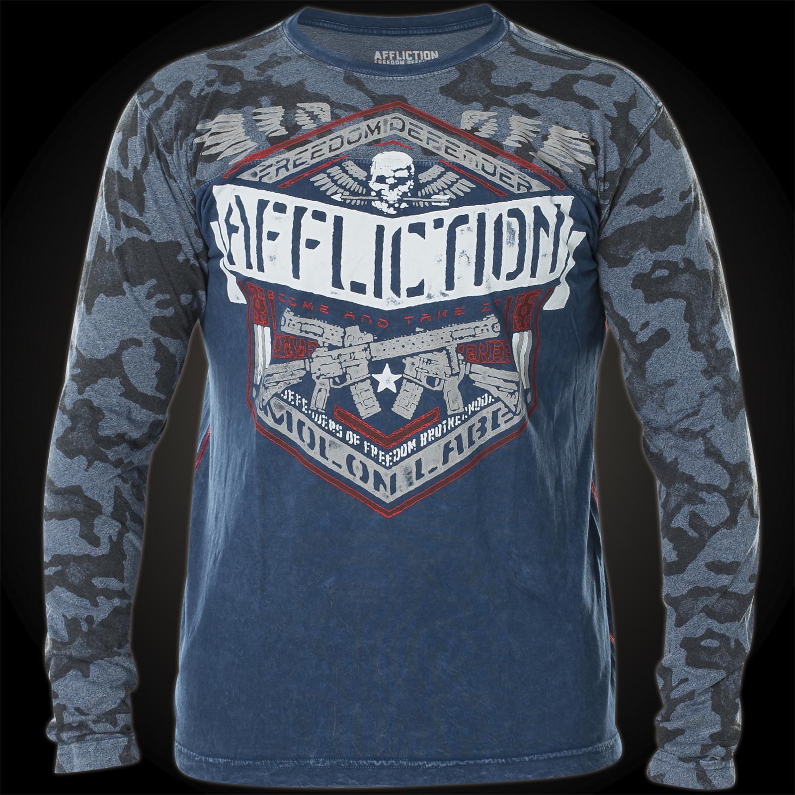 Affliction Deployed sweater with weapons and lettering