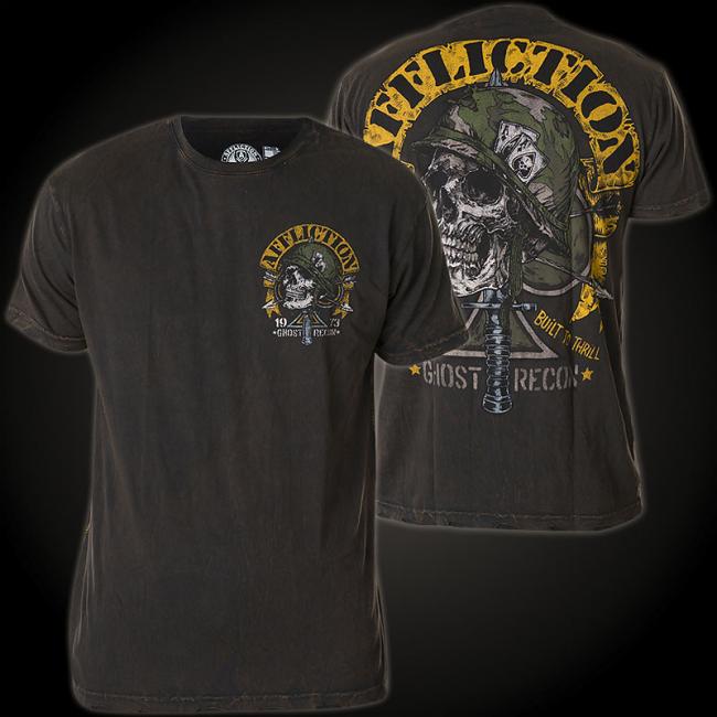 Affliction Ghost Recon T-Shirt with a large skull and helmet