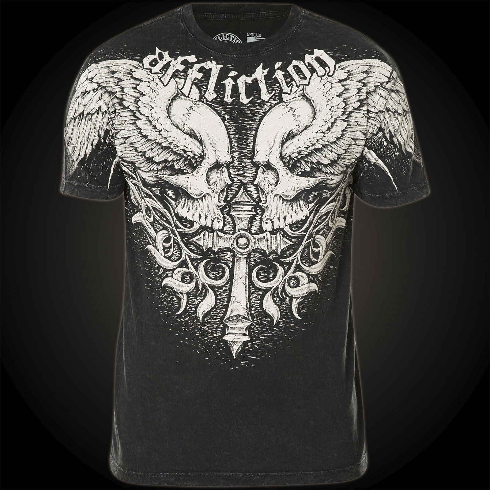 Affliction T-Shirt Power Tour Print with feathered skulls