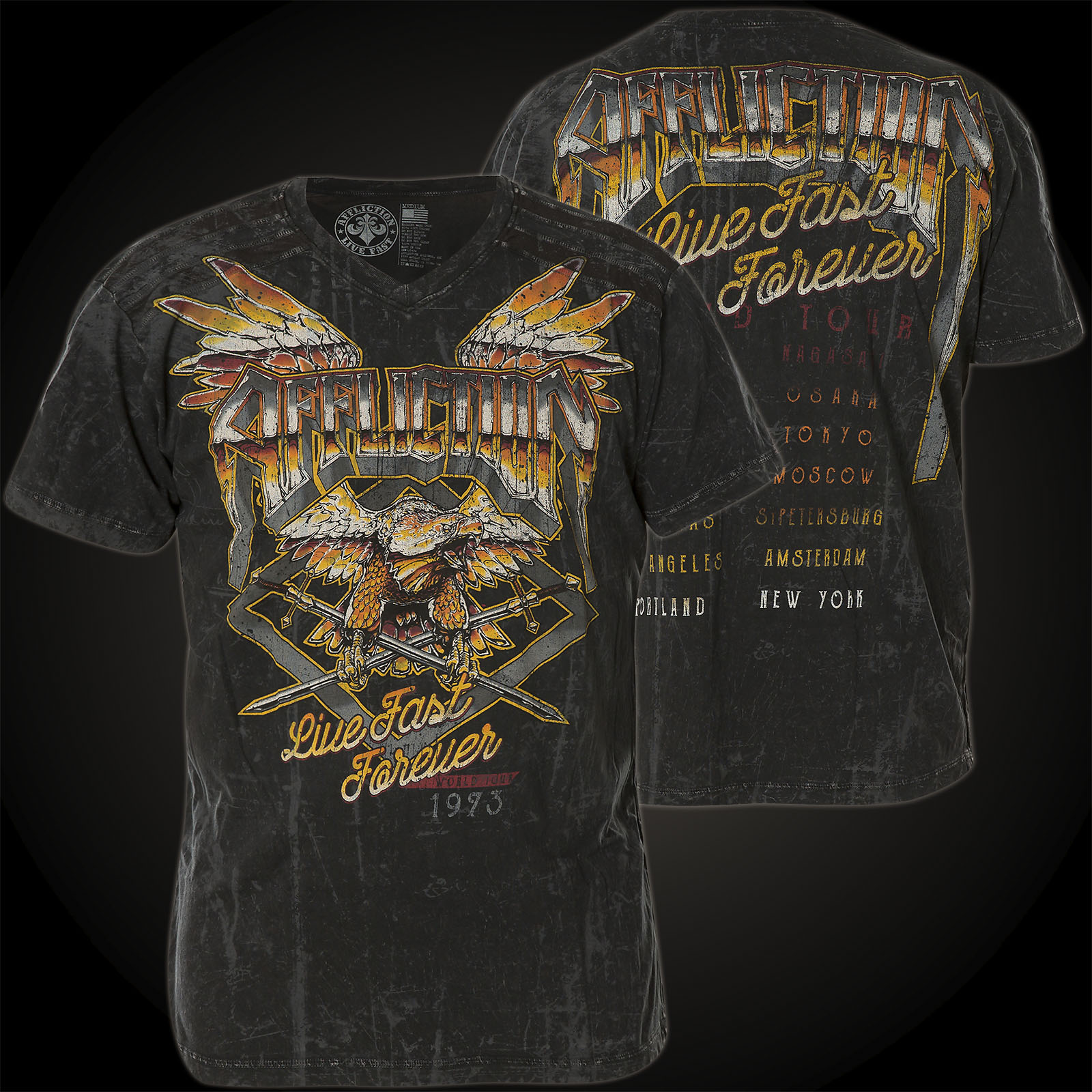 Affliction T-Shirt AC Roadie Print with a large bird of prey