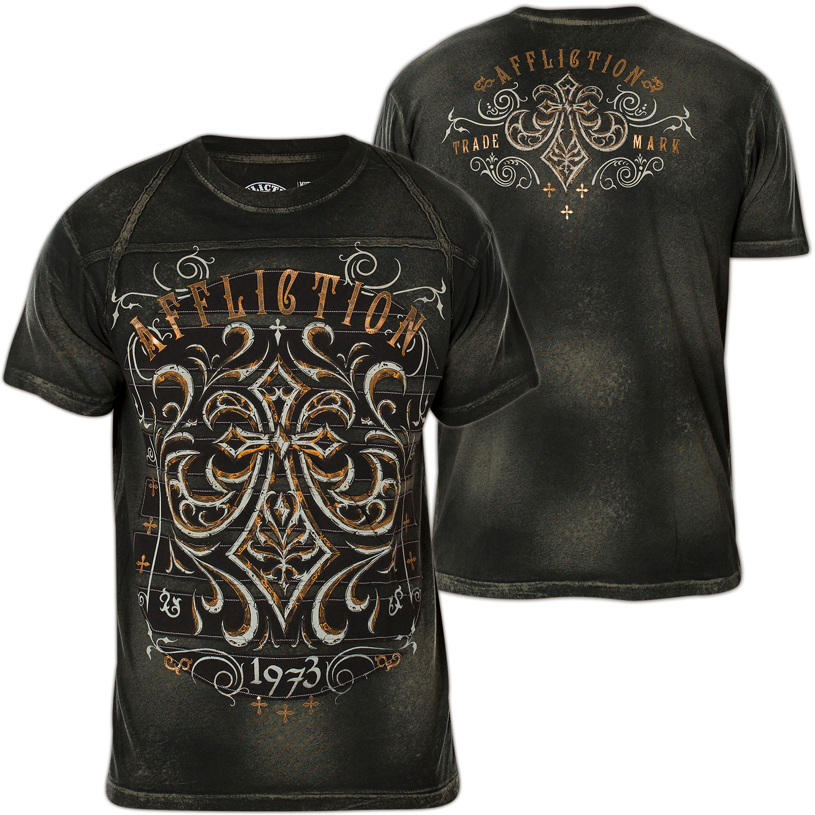 Affliction Ironside Revisited T-Shirt with a fleur de lis and lettering
