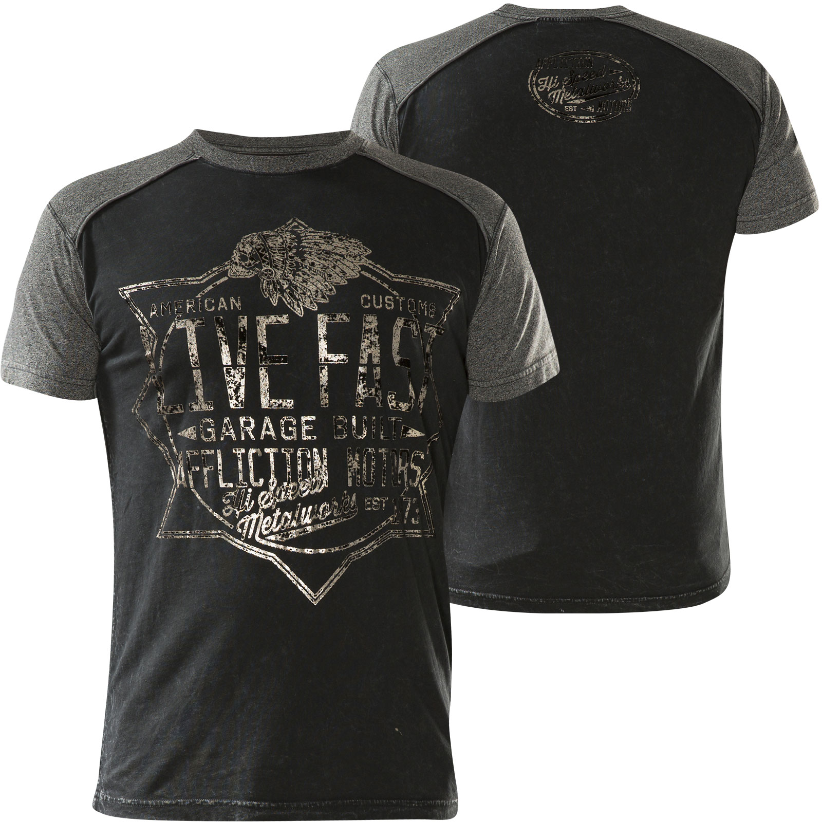 Affliction Speed Metalworks T-Shirt with a skeleton and lettering
