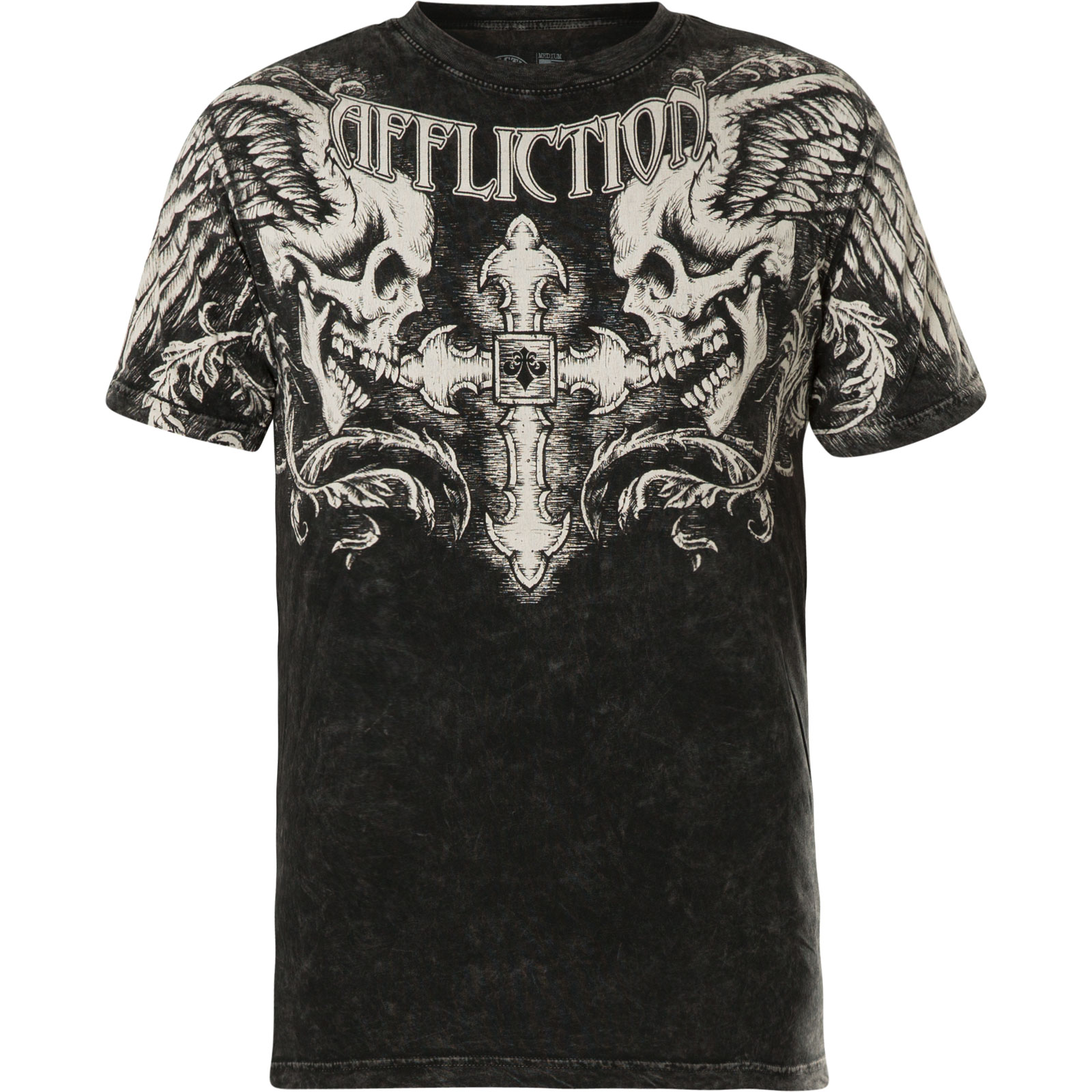Affliction Winged Up Print of a cross, two skulls with wings