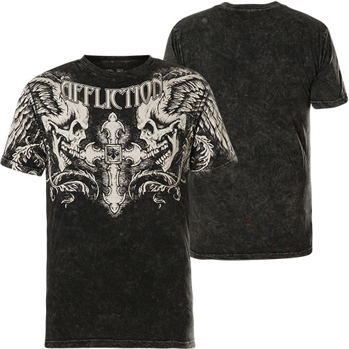 Affliction Winged Up Print of a cross, two skulls with wings