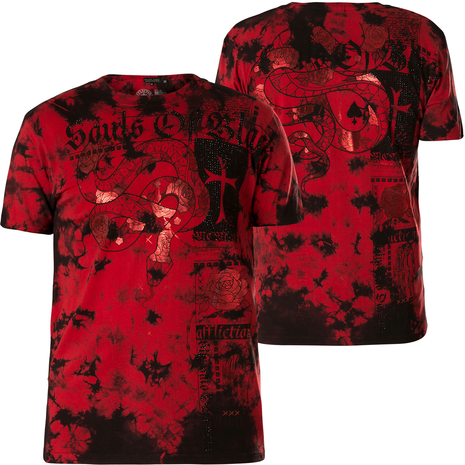 black t shirt with red print