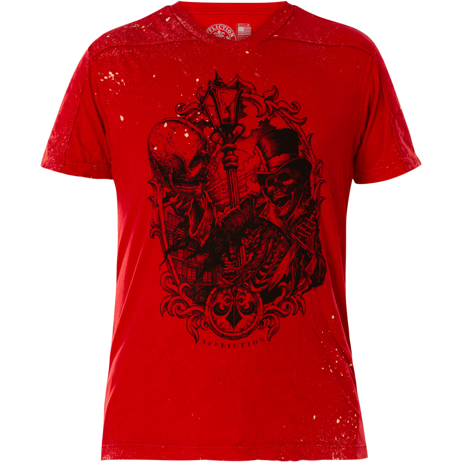 Affliction T-Shirt Ripper in Red with with skeleton with cylinder and ...