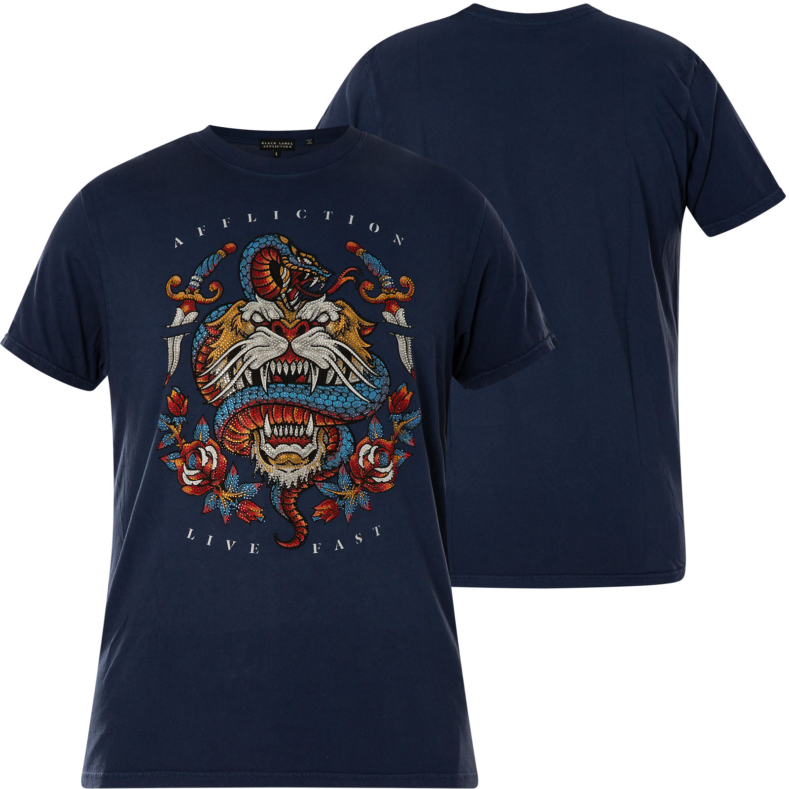 Affliction Brawl City T-Shirt Print with tiger head, snake and flowers