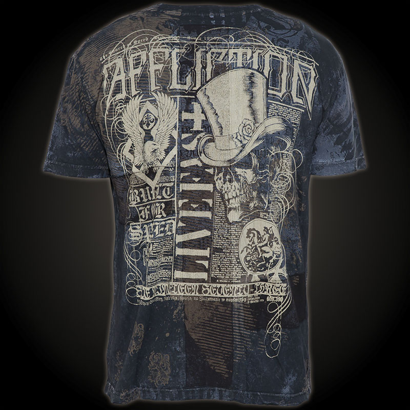 Affliction T- Shirt Live Fast Gents Skull with a top hat and ornaments