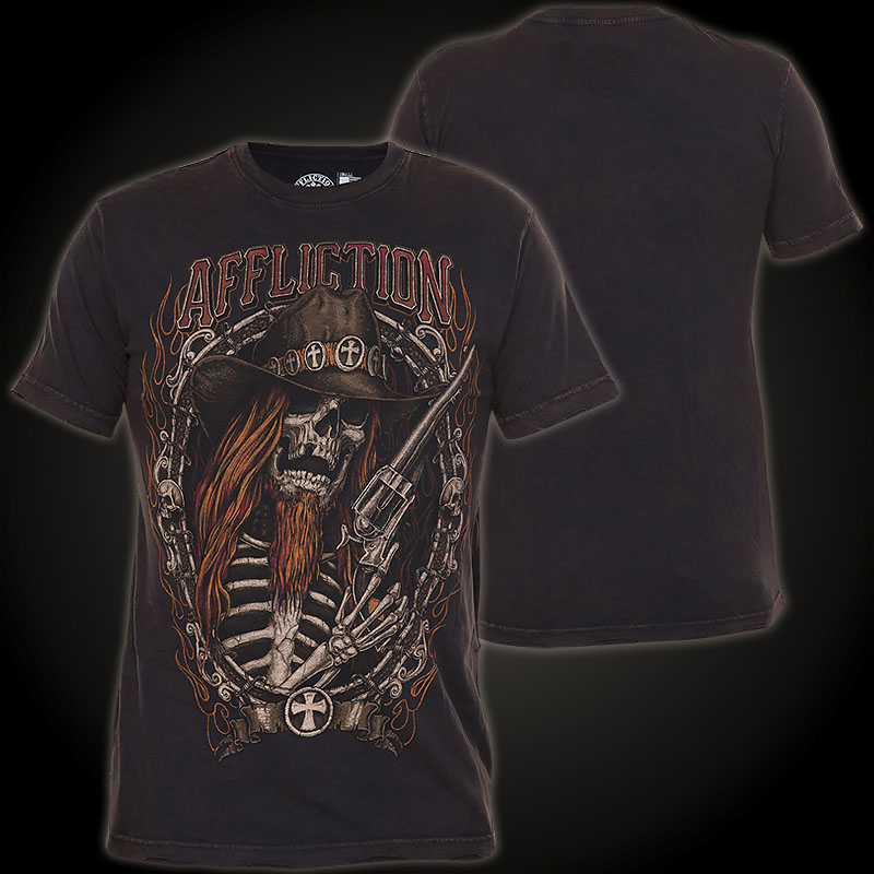 Affliction Tombstone Shootout T-Shirt with a skeletal cowboy