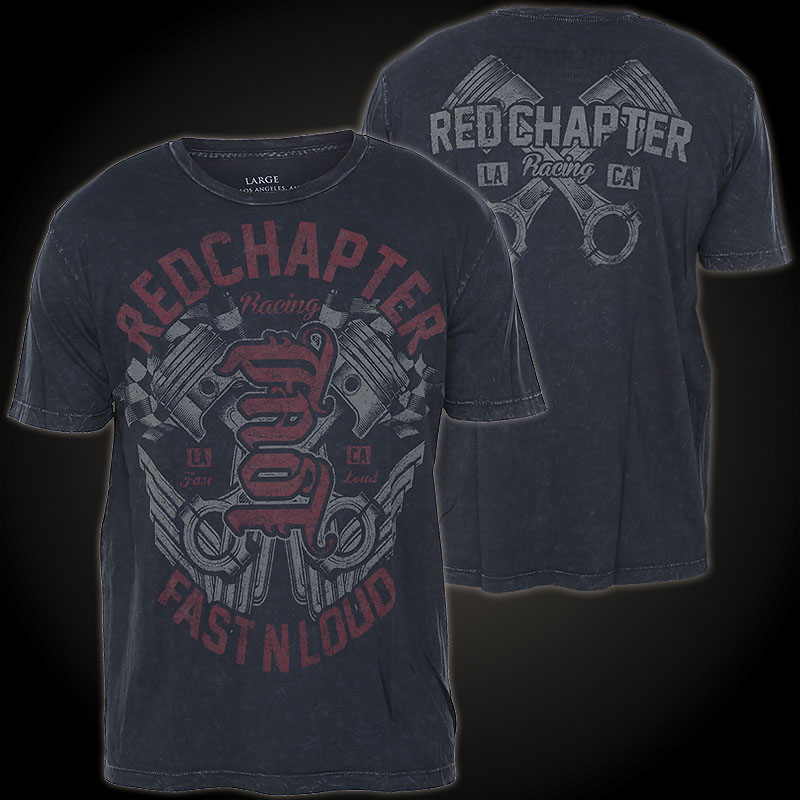Red Chapter T-Shirt with coloured print designs and lettering