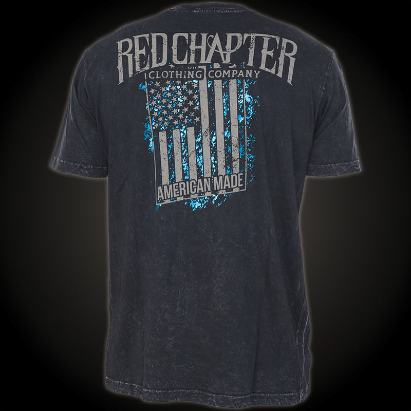 Red Chapter T-Shirt with striking print designs and blue foil details