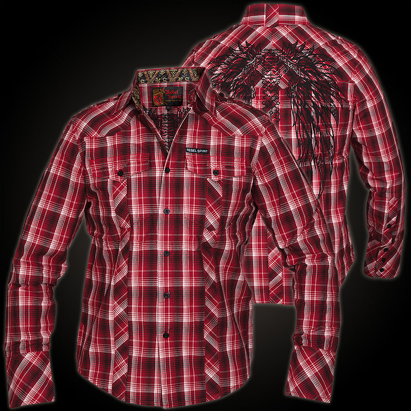 Rebel Spirit LS Shirt LSW110705 in Red. Longsleeve plaid Shirt with ...