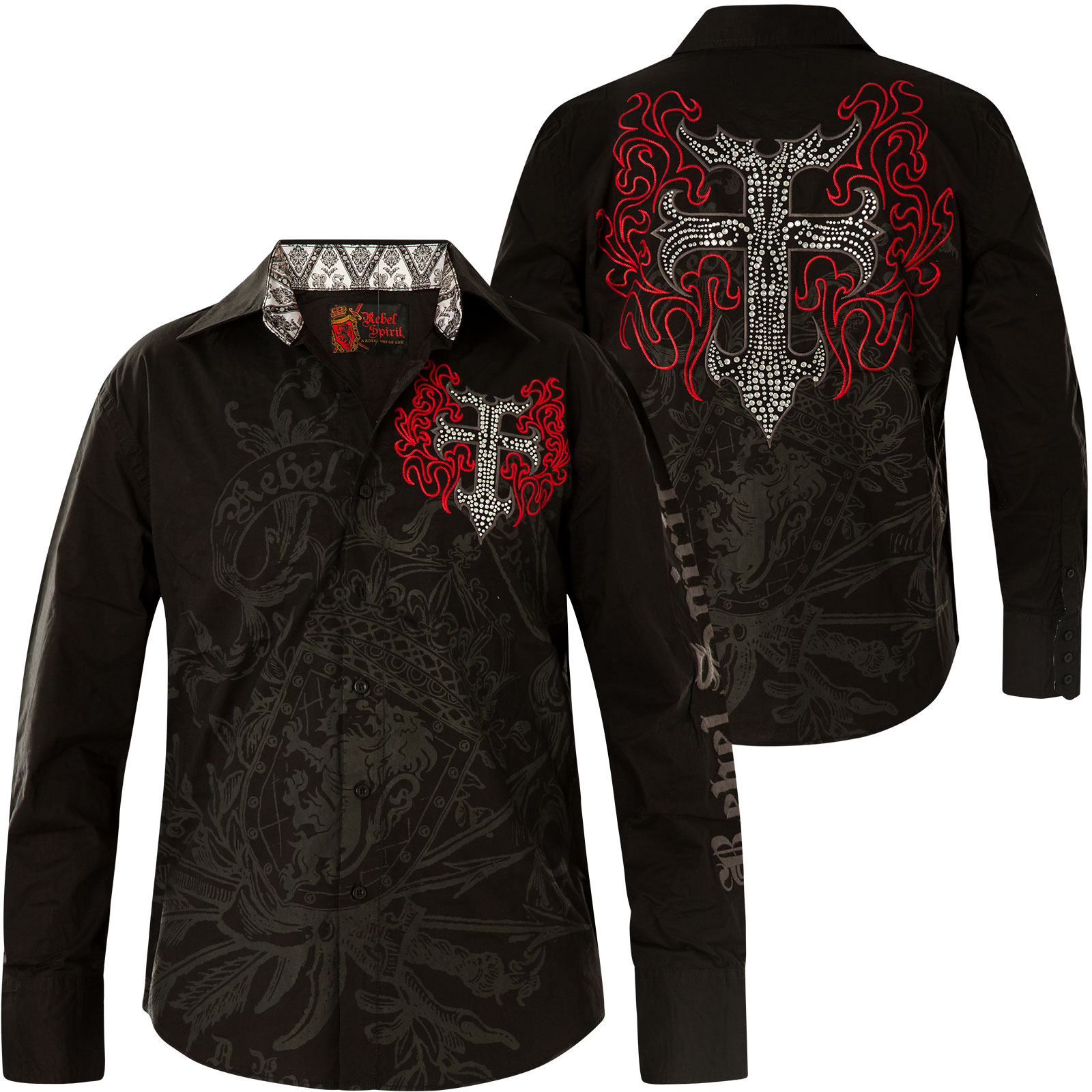 Rebel Spirit LS Shirt LSW111099 embroidery with flames and cross