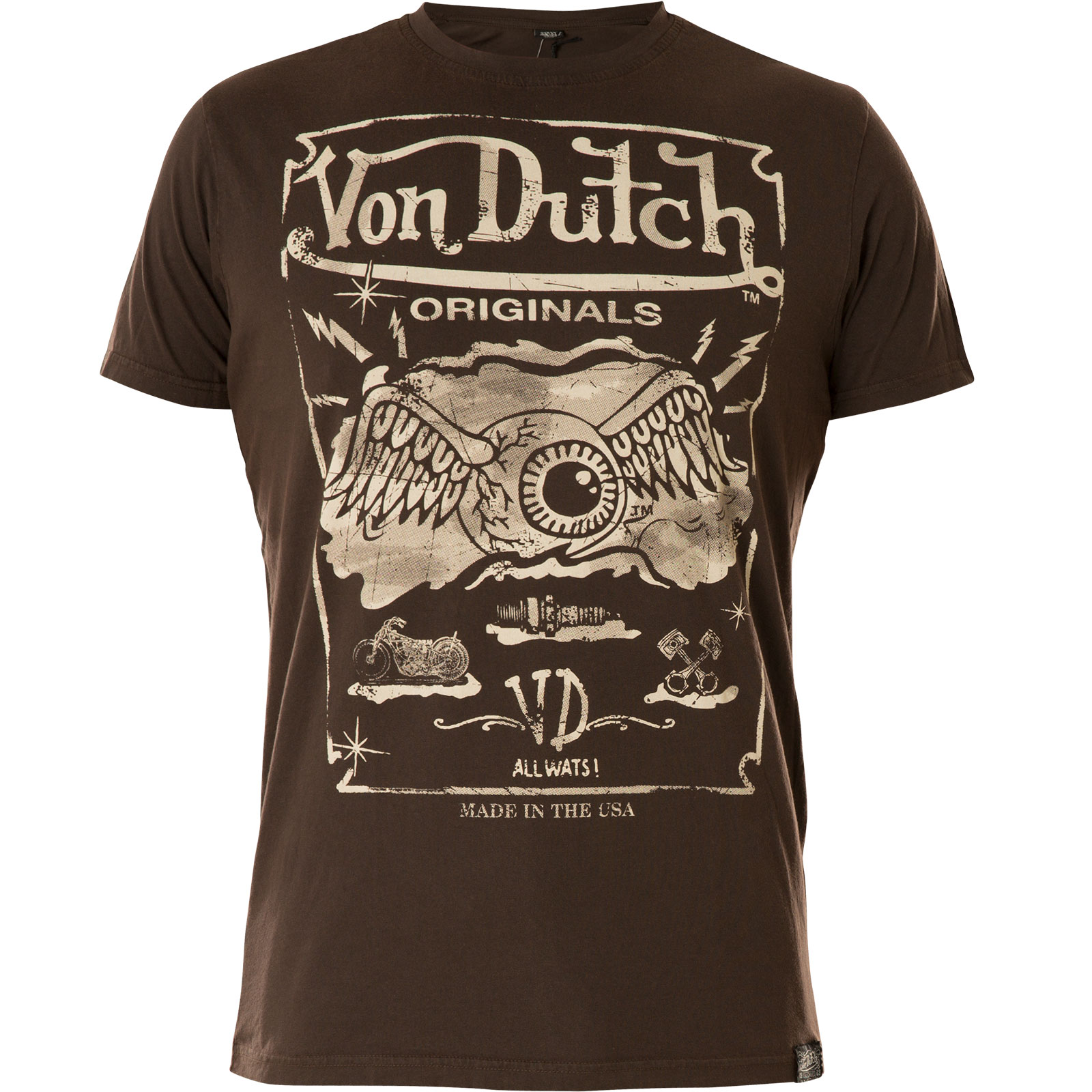 Von Dutch T-Shirt Eyball in brown Print of a winged eye and lettering