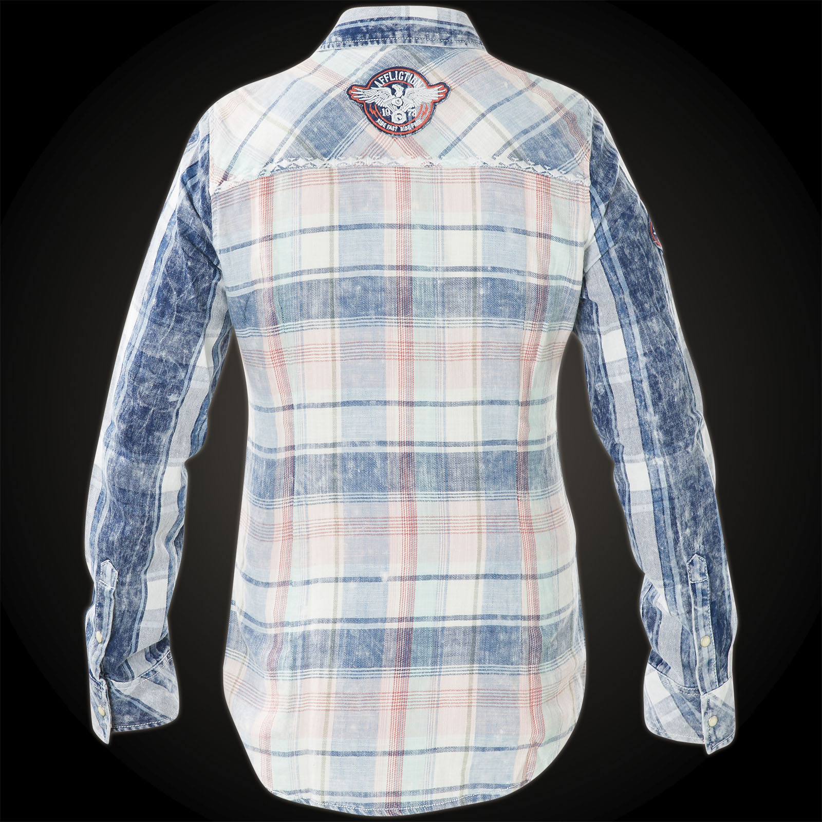 Affliction Double Take plaid button-down with embroidered patches