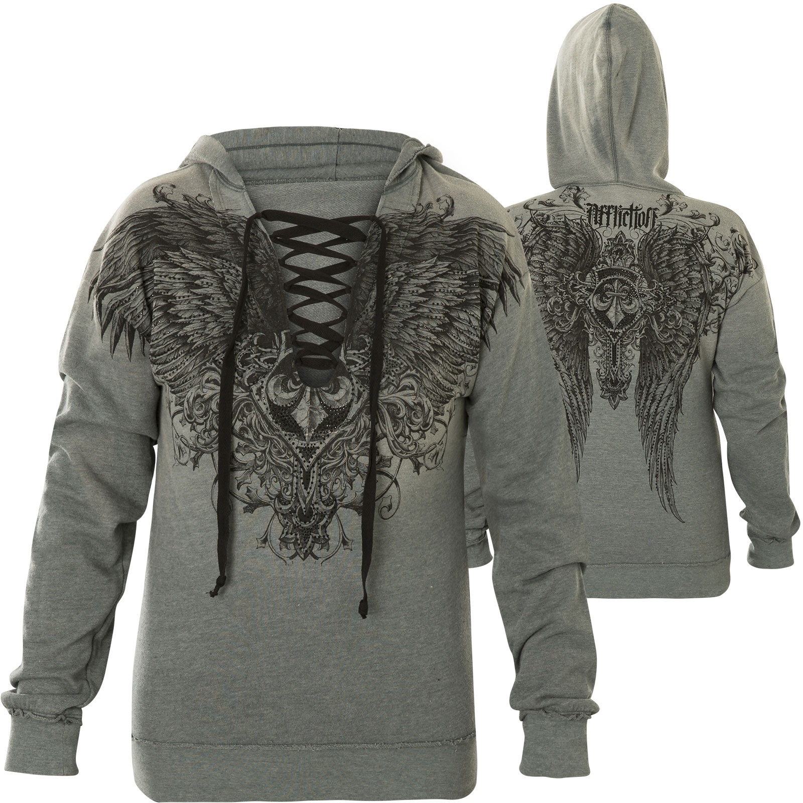 Affliction Hoody Aviana Print With A Cross And Wings