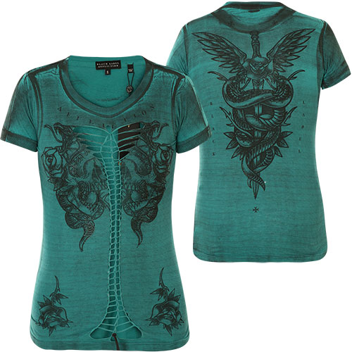 Affliction T-Shirt Screaming Heathen Dusk Print featuring flowers and snake