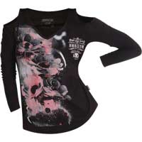 Sweater with a large print design, patch and lettering    Yakuza Sweatshirt Flower Style Longsleeve T-Shirt GLSB-23150  in black  Long-sleeved sweater with a wide crew neck  Thin long sweater with fashionable cut-outs on the shoulders  Large all over print with lettering with foil details...