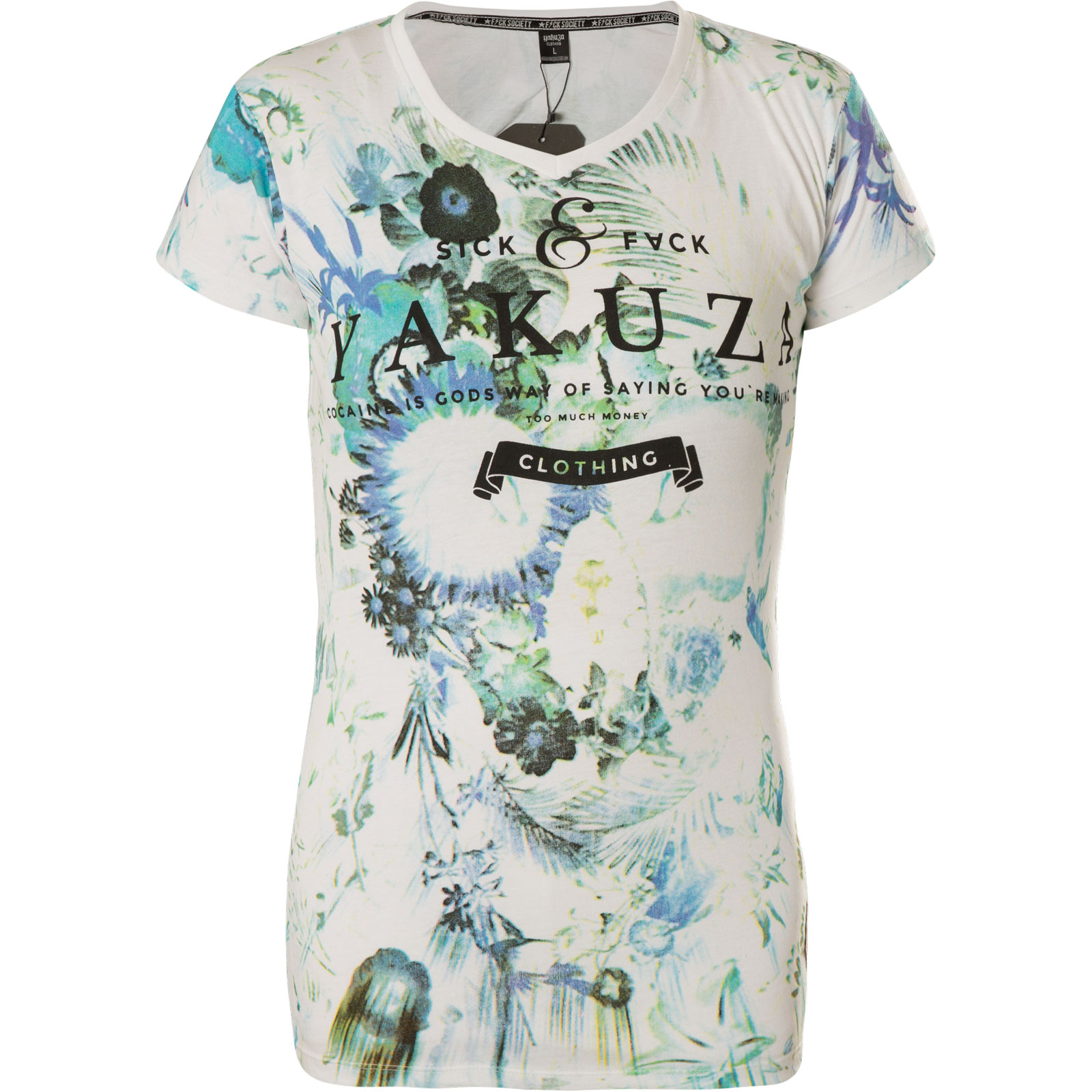 Yakuza Flower Skull V-Neck T-Shirt GSB-13122 with all over print and ...