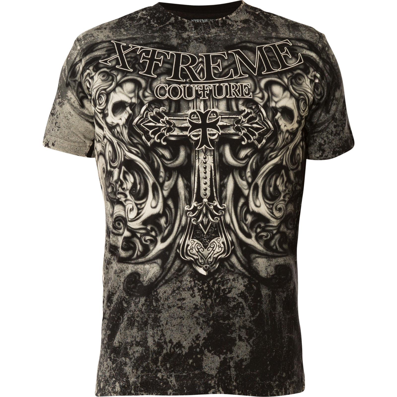 Xtreme Couture T- Shirt Hades with a large cross and skulls