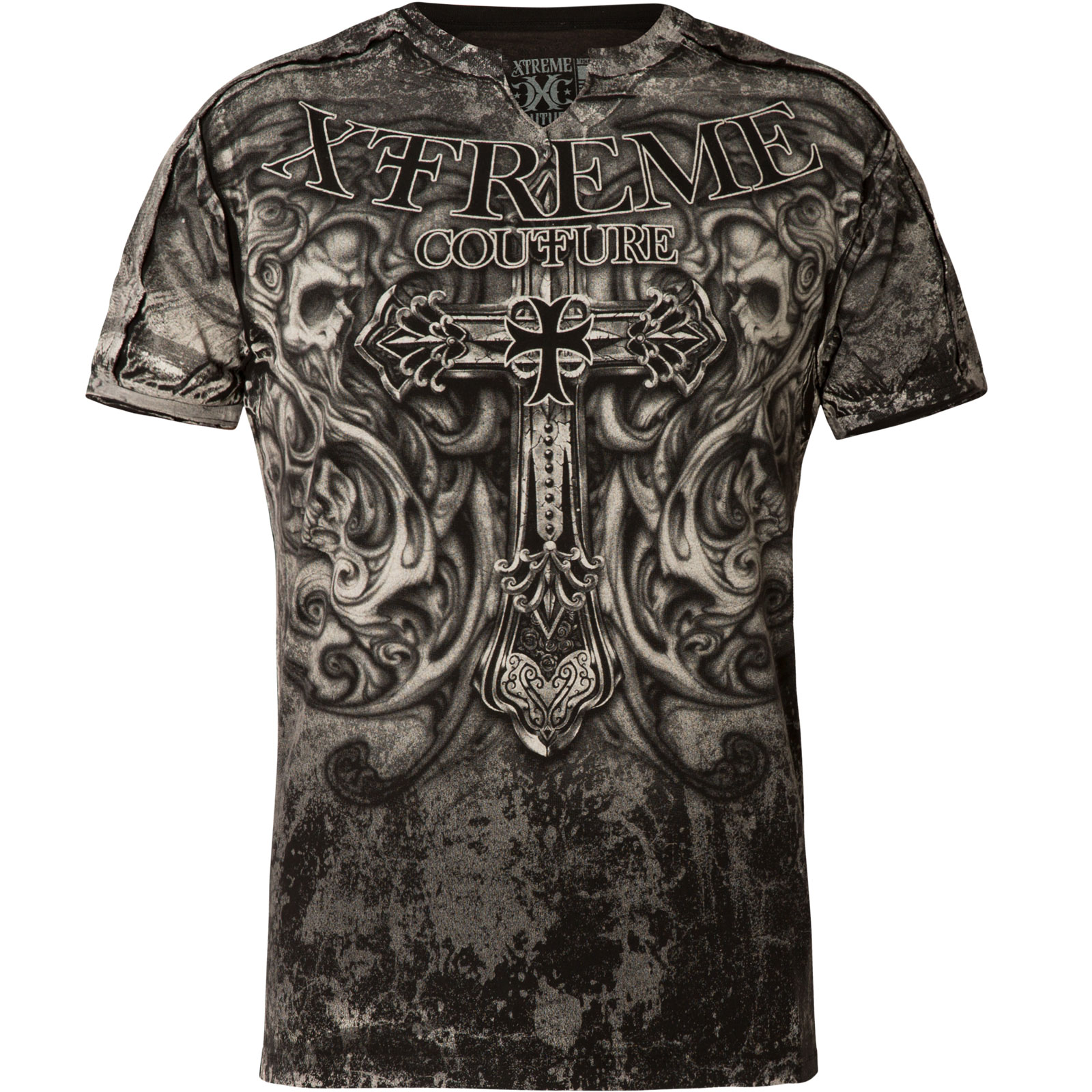 Xtreme Couture T- Shirt Hades SS Notch with a large cross and skulls