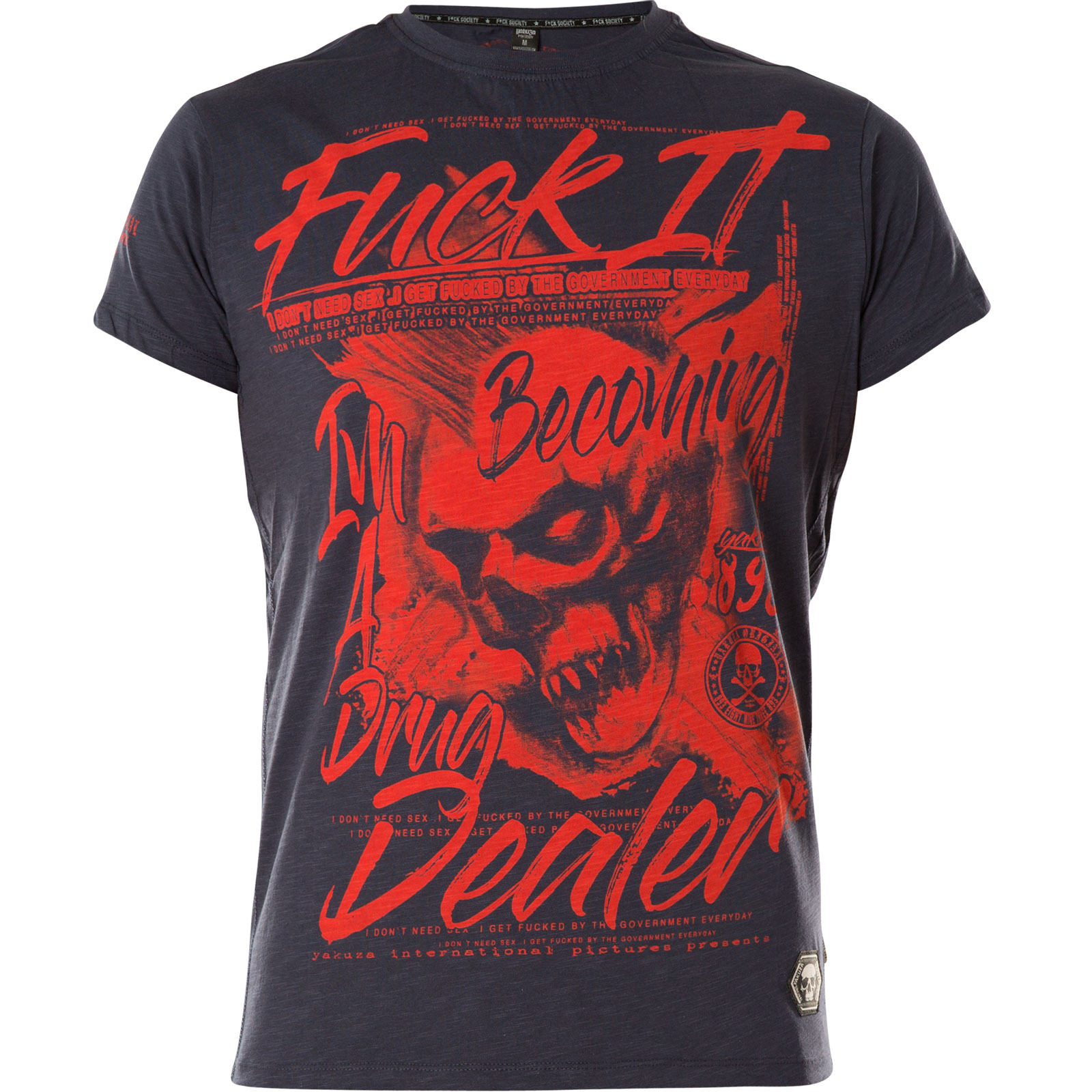 Yakuza Shirt Drug Dealer TSB-12014 featuring lettering and a skull