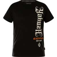 T-Shirt with prints and large lettering    Yakuza T-Shirt Evil Only TSB-23041  in black  Short-sleeved shirt  Large lettering on the front side  Large print with lettering on the back side  Logo print near the lower seam  Leather patch on the left side...