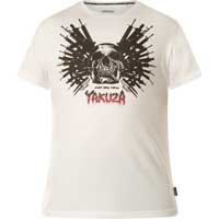 T-Shirt with prints and large lettering    Yakuza T-Shirt Failure TSB-23040  in white  Short-sleeved shirt  Large lettering on the front side  Large print with lettering on the back side  Logo print near the lower seam  Leather patch on the left side ...