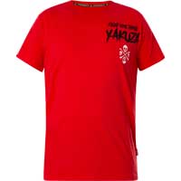 Shirt with large, highly reflective print designs    Yakuza T-Shirt Evil Only VO2 TSB-23033  in red  Short-sleeved shirt  Large detailed print and lettering on the front and back side  Logo print along the side    100 % Cotton    Authentic...