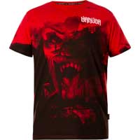 T-Shirt with large prints    Yakuza T-Shirt Horror Allover TSB-23044  in red  Sleeveless shirt  Large highly detailed, eye-catching print in front and back  Logo patch along the side  Logo print near the lower seam    100 % Cotton   ...
