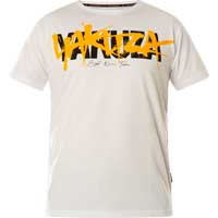 T-Shirt with prints and large lettering    Yakuza T-Shirt Shouting TSB-23030  in white  Short-sleeved shirt  Large lettering on the front side  Large print with lettering on the back side  Logo print near the lower seam  Leather patch on the left side ...