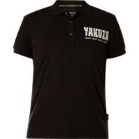 Poloshirt with large print designs    Yakuza YFS Polo Shirt TPO-23045  in black  Short-sleeved poloshirt  Small print with lettering in front  Large detailed print with lettering on the back side  Logo patch along the side    100 % Cotton  ...