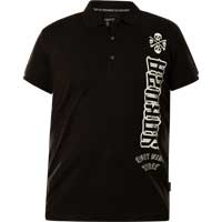 Poloshirt with large print designs    Yakuza Blunt Polo Shirt TPO-23046  in black  Short-sleeved poloshirt  Small print with lettering in front  Large detailed print with lettering on the back side  Logo patch along the side    100 % Cotton  ...